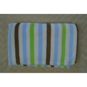 Small Wonders Blue Stripes Baby Blanket White Green Brown Plush Soft Lovey